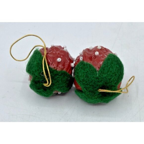 2 Vintage Christmas Tree Ornaments Handmade Strawberry Nut Shell Rustic Holiday - Picture 5 of 7